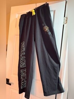 SZ Med SpongeBob Women's Stretch Waist Sweatpants Black W/ Pockets Wide Legs